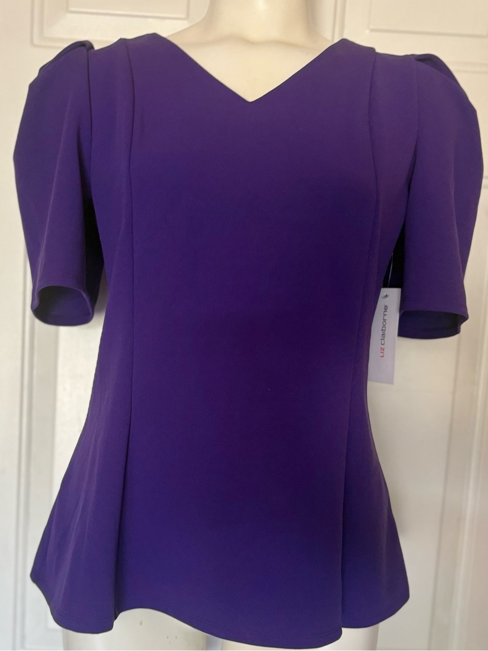 NWT Liz Claiborne Purple Puff Sleeves Blouse size Medium